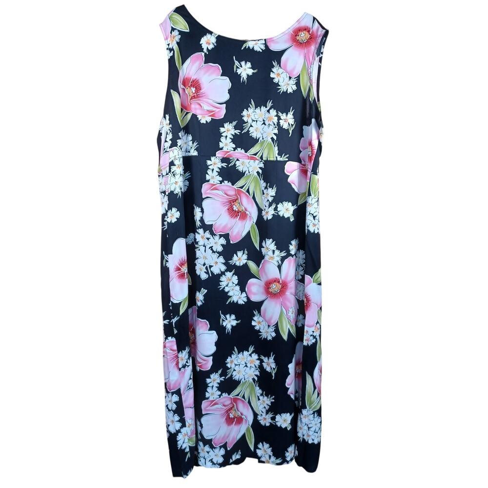 Erika Sleeveless Floral Maxi Dress Plus Size 2X Black Pink Hibiscus Tropical